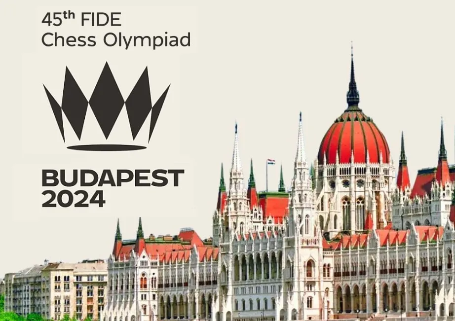 45th FIDE Chess Olympiad Budapest 2024 logo beside the Hungarian Parliament Building
